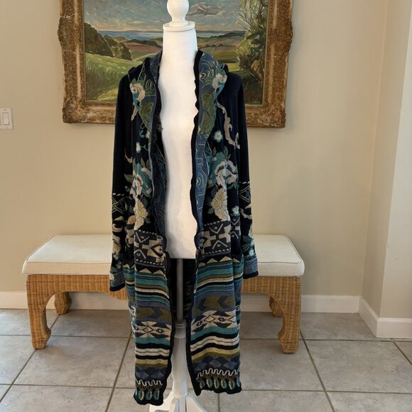 Biya Johnny Was Nimue Embroidered Hooded Boho Duster Cardigan Coat Jacket Size S - Picture 6 of 14